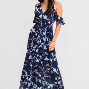 Blue Floral Cold Shoulder Maxi